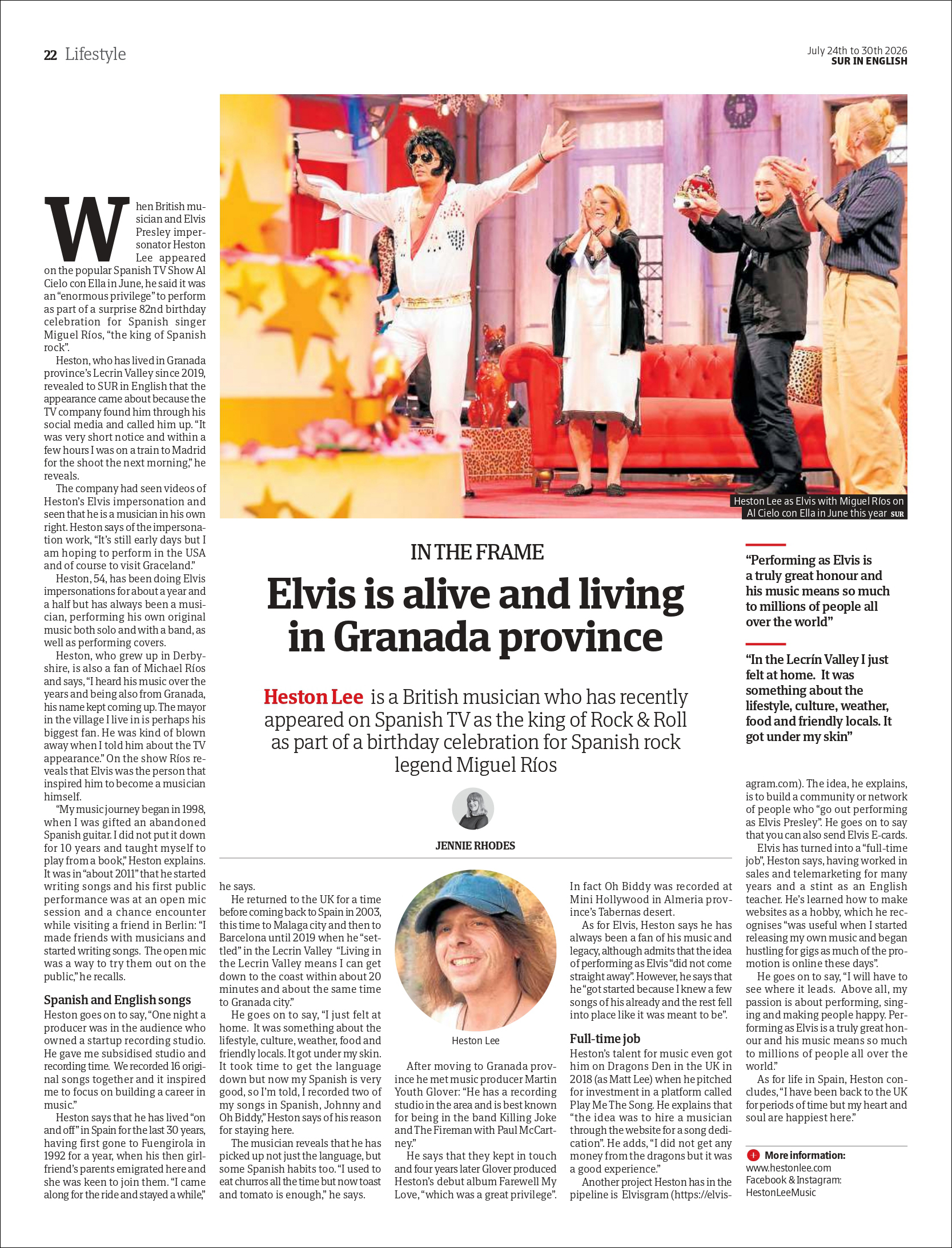 Elvis Through The Years tribute feature interview article clipping in Sur in English newspaper